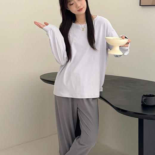 【慕斯奶油家居服】秋冬加绒撞色家居服睡衣套装 宽松圆领长袖上衣休闲长裤外穿套头睡衣 商品图8