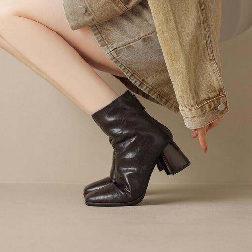 【预售5天】真皮真羊毛保暖加厚切尔西靴冬粗高跟方头手抓羊皮毛毛短靴女MLJ&A939 商品图3