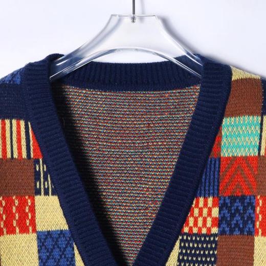 MY141秋冬季新款港风个性撞色格子针织开衫复古宽松百搭休闲上衣 商品图2