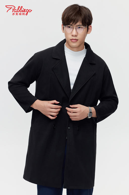 赤兔嗨购秋冬季毛呢大衣男中长款西装领双排扣呢子风衣外套加厚ins潮流 商品图2