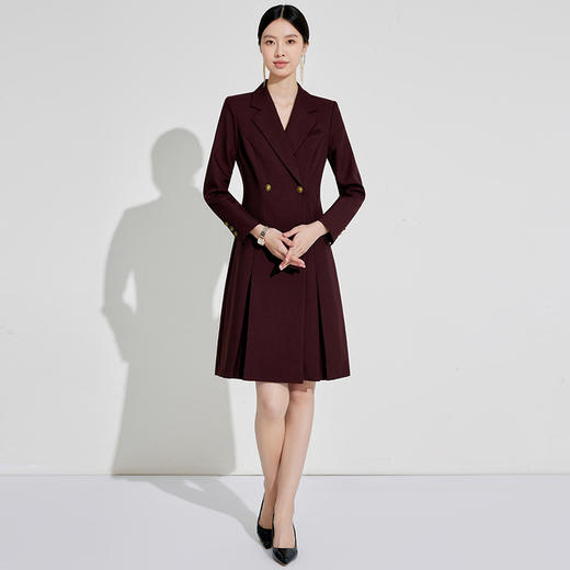 安可拉红连衣裙女2026冬新款双排扣 商品图2