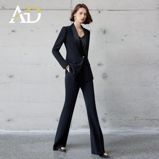AD高级感醋酸领西装套装女总裁范职业装气质显瘦阔腿裤职场两件套 商品图1