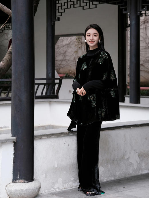 盛唐牡丹| 串珠松柏丝绒外套 商品图6