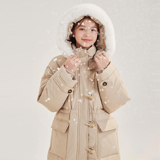 笛莎Deesha青少年女童羽绒服2024冬季新款复古学院风中长款连帽羽绒服 商品图4