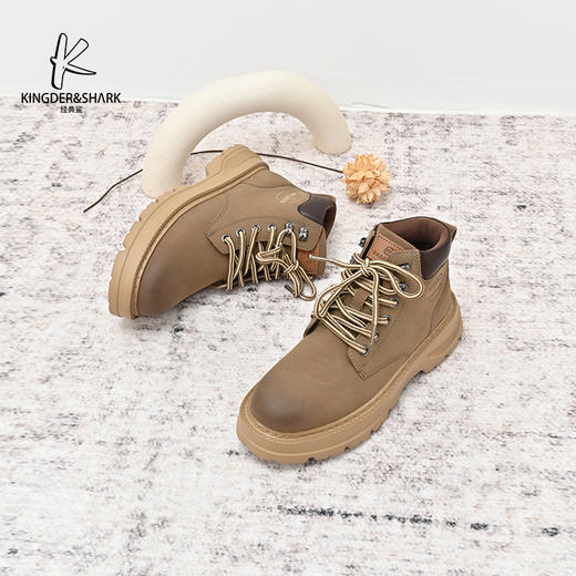 经典鲨2024年冬季新款男士百搭圆头平底系带工装短筒靴KF10-D55011 商品图4