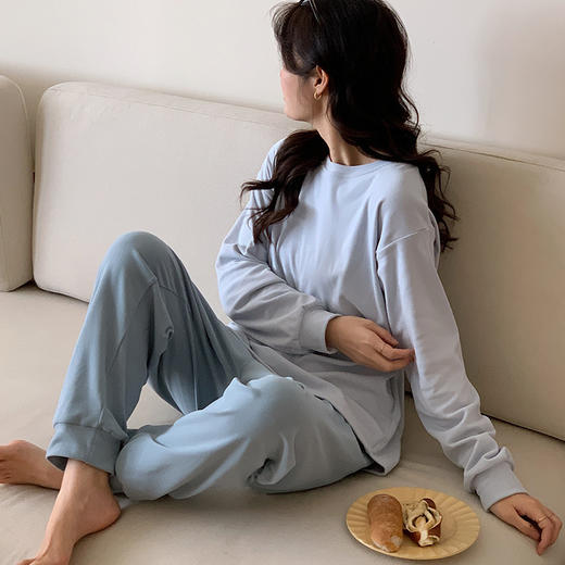 【慕斯奶油家居服】秋冬加绒撞色家居服睡衣套装 宽松圆领长袖上衣休闲长裤外穿套头睡衣 商品图7