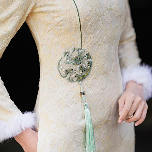 【预售5天】蕾丝加绒加厚修身毛领，清新甜美气质日常少女旗袍裙ZBN6307 商品图3