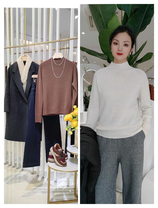 480833半高领山羊绒针织毛衣咖啡/米白 商品图0