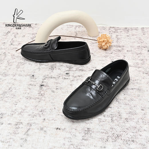 经典鲨2024年秋季新款百搭黑色男士一脚蹬柔软舒适平底豆豆鞋KW08-D33191 商品图2