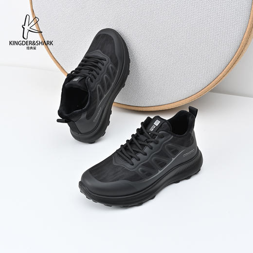 经典鲨2024年冬季新款男士系带黑色加绒平底休闲运动鞋KW10-D55101 商品图2