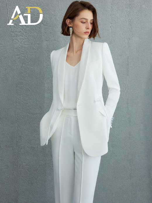 AD白色西装外套女高级感醋酸缎面新中式国风西服套装2024秋季新款 商品图3
