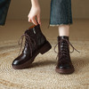 【预售5天】软厚底女士马丁靴新款秋冬复古圆头手抓纹羊皮粗中跟交叉绑带短靴MLJ&C53 商品缩略图0
