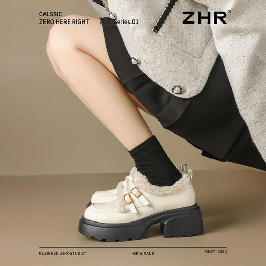 ZHR加绒乐福鞋女保暖厚底jk鞋棉鞋2024新款英伦风小皮鞋增高女鞋 商品图9