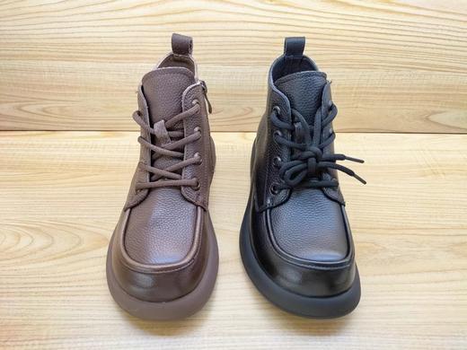 豪行2023秋冬真皮女短靴新款23468135舒适厚底加肥高帮单鞋妈妈鞋 商品图4