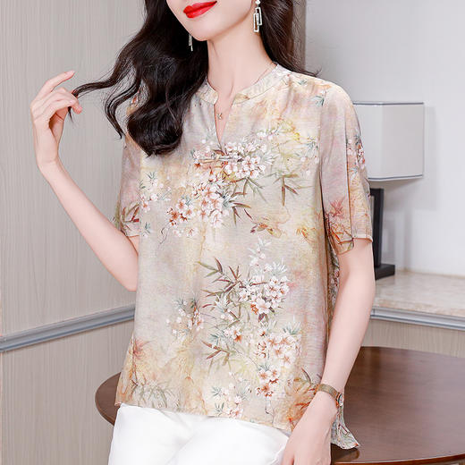 芳妮诗2024夏季新款女士雪纺衫遮肉宽松漂亮短袖女装上衣减龄小衫 商品图5