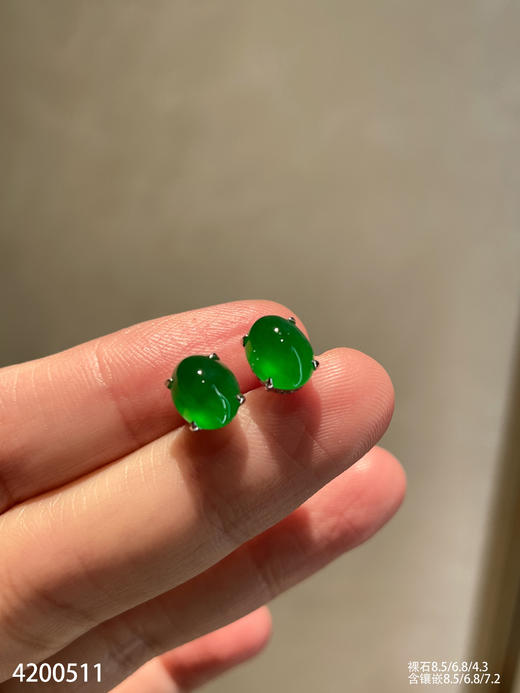 老坑玻璃种帝王绿蛋面耳钉【4200511】具体价格微信咨询 商品图0