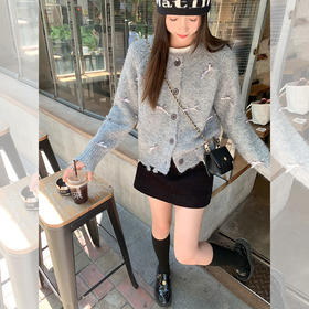 <曾小咸推荐>百搭深灰色蝴蝶结毛衣开衫