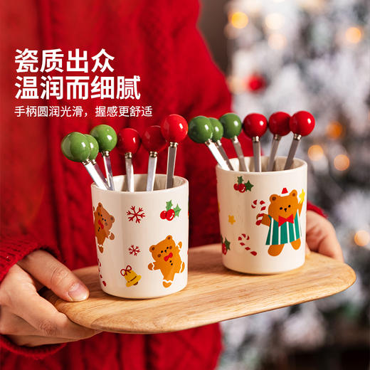 摩登主妇动物派对圣诞家用水果签甜品不锈钢儿童水果小叉子收纳罐 商品图4