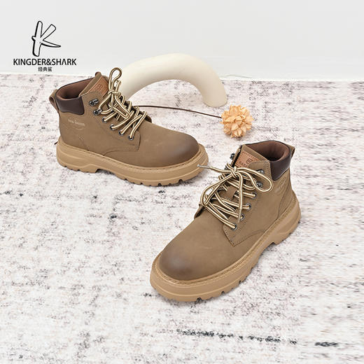 经典鲨2024年冬季新款男士百搭圆头平底系带工装短筒靴KF10-D55011 商品图1