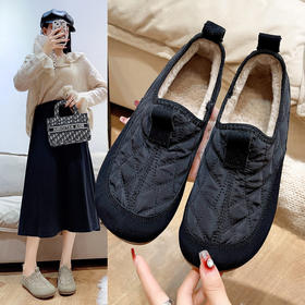 羽绒布加绒豆豆鞋，懒人乐福鞋平底棉鞋LJX-878