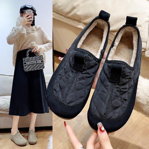 羽绒布加绒豆豆鞋，懒人乐福鞋平底棉鞋LJX-878 商品图0