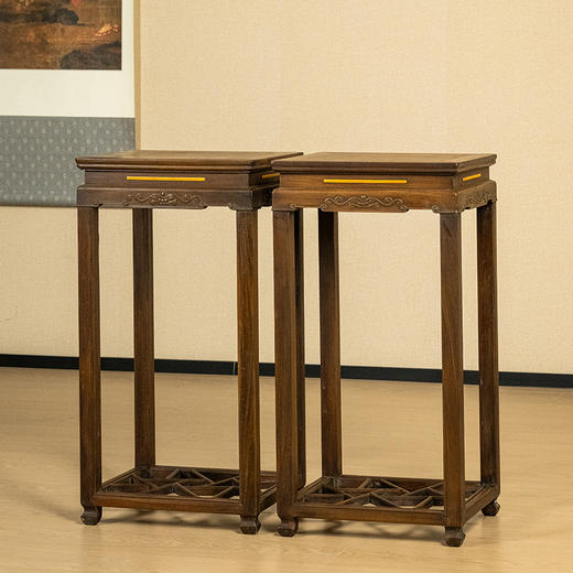 清 红木嵌黄杨云纹花几（一对） 商品图4