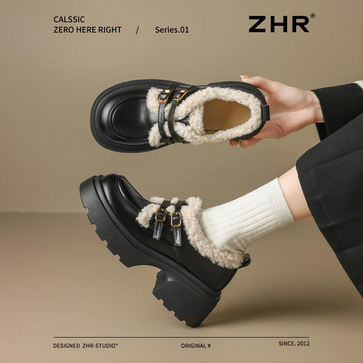 ZHR加绒乐福鞋女保暖厚底jk鞋棉鞋2024新款英伦风小皮鞋增高女鞋 商品图6