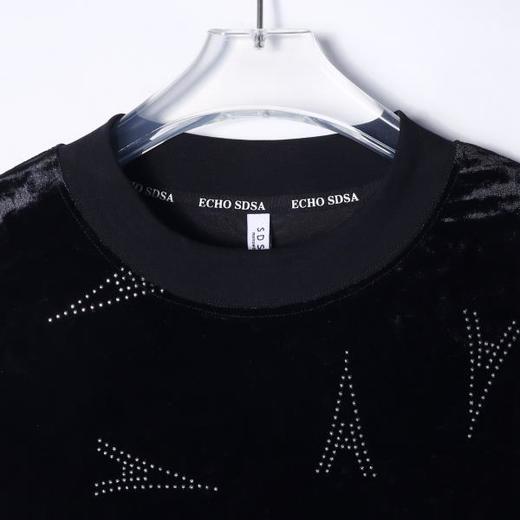 T1874秋季新款时尚个性绒面烫钻圆领长袖T恤休闲百搭潮流运动上衣 商品图2