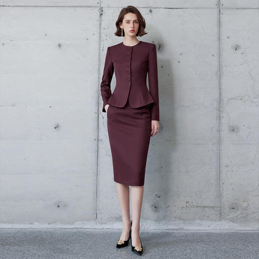 AD安可拉红西装外套女气质高级感修身圆领面试套装职场通勤两件套 商品图3