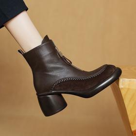 【预售5天】超轻超软保暖绒里厚底，羊皮绒面雪地靴粗高跟短靴ZYY&A1075