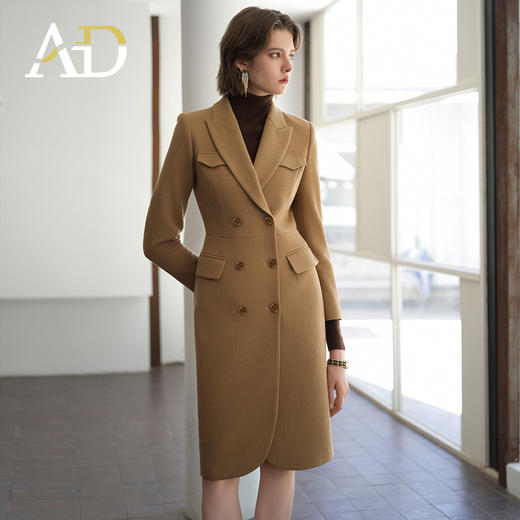 AD极简风西装连衣裙女2024流行卡其色风衣外套经典双排扣职场女装 商品图2