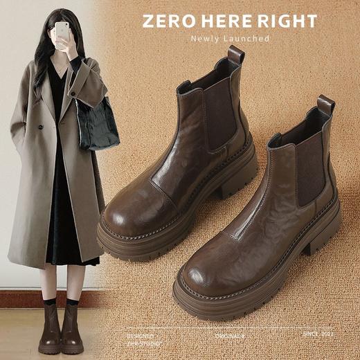 ZHR则则切尔西短靴女2024秋冬通勤加绒女靴法式百搭瘦瘦靴烟筒靴 商品图2