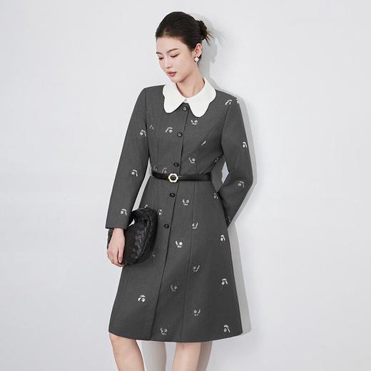 【高货wl】全新升级【铂金会员339/天猫459/差价120】(81504) 洛诗琳时尚休闲气质娃娃领立体黑天鹅亮片中长款连衣裙 商品图3