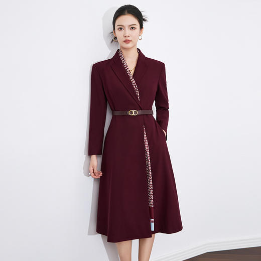 安哥拉红法式高级感，收腰通勤羊毛西装领长裙WLZD2431804 商品图0