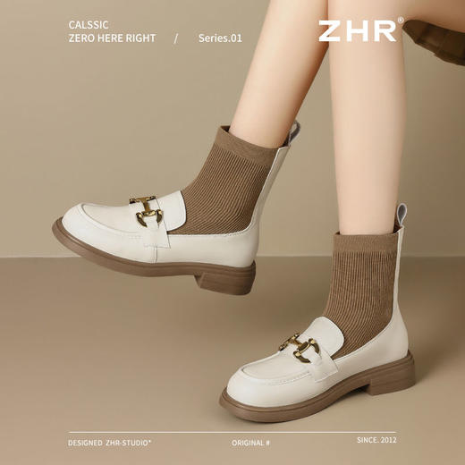 ZHR则则时尚百搭弹力靴2024秋冬新款加绒袜靴瘦瘦靴女靴乐福短靴 商品图7