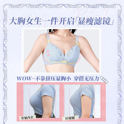 [柠檬糖]大胸显小无钢圈三角杯文胸大胸显小法式内衣性感蕾丝胸罩 商品图1