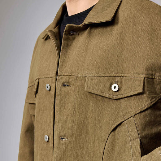 墨麦客男装粗斜纹牛仔夹克男士2024秋季新款休闲多口袋翻领外套男 商品图3