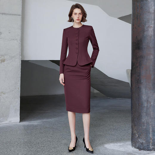AD安可拉红西装外套女气质高级感修身圆领面试套装职场通勤两件套 商品图1