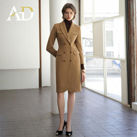 AD极简风西装连衣裙女2024流行卡其色风衣外套经典双排扣职场女装