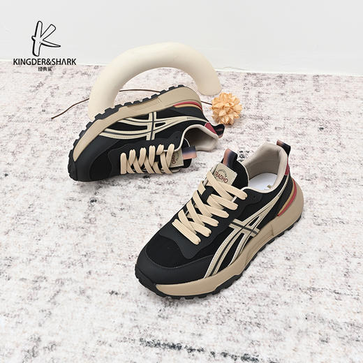 经典鲨2024年秋季新款时尚拼色男士系带平底休闲鞋跑步鞋KW222-D33181 商品图2