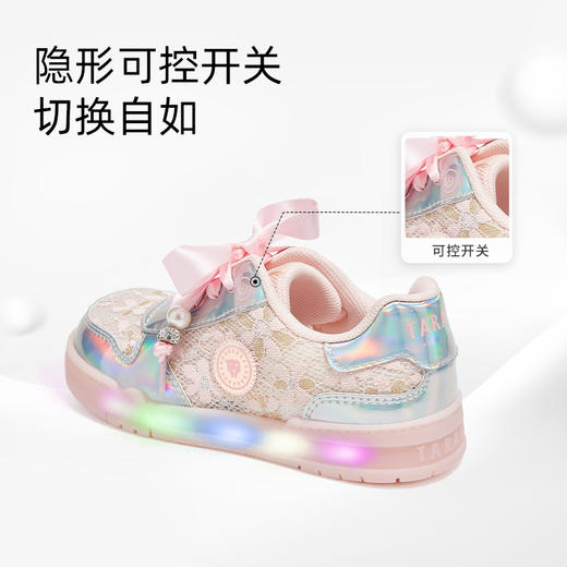 泰兰尼斯2025春季儿童新款闪灯鞋子女童开关可控防滑舒适公主板鞋 T02X5A5976 商品图4