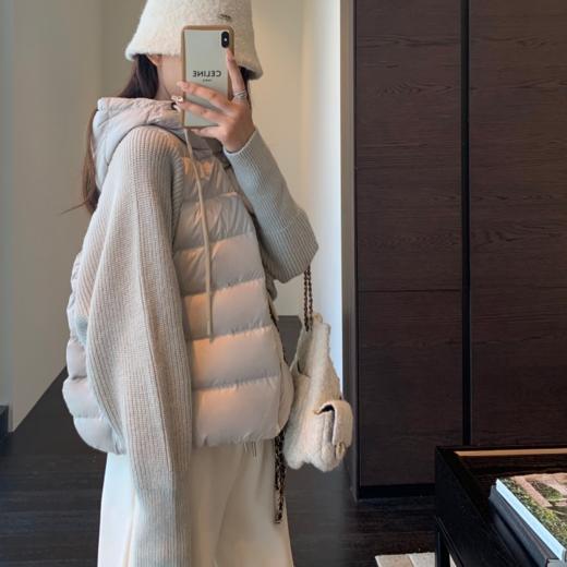 【冬季女装】（预售3-7天发货）高品质时髦针织拼接假俩件厚外套短款连帽外套 90白鸭绒羽绒服女装【预售3-7天】 商品图0