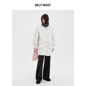 SELFWHO90白鸭绒经典撞色中长款羽绒服外套女2024冬宽松保暖风衣