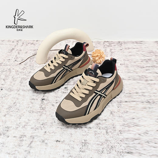 经典鲨2024年秋季新款时尚拼色男士系带平底休闲鞋跑步鞋KW222-D33181 商品图3