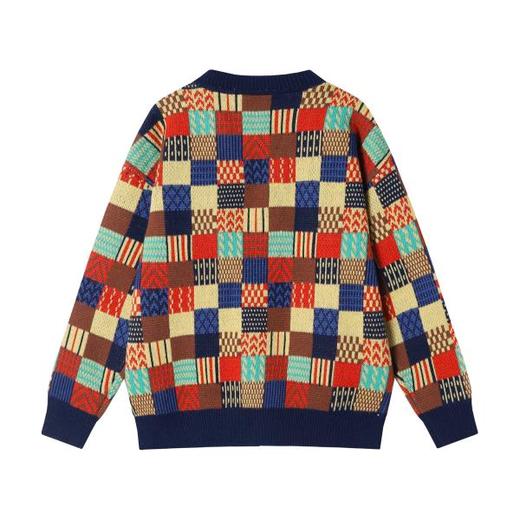 MY141秋冬季新款港风个性撞色格子针织开衫复古宽松百搭休闲上衣 商品图5