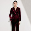 酒红丝绒西装外套女秋冬季显瘦修身新款 商品缩略图1