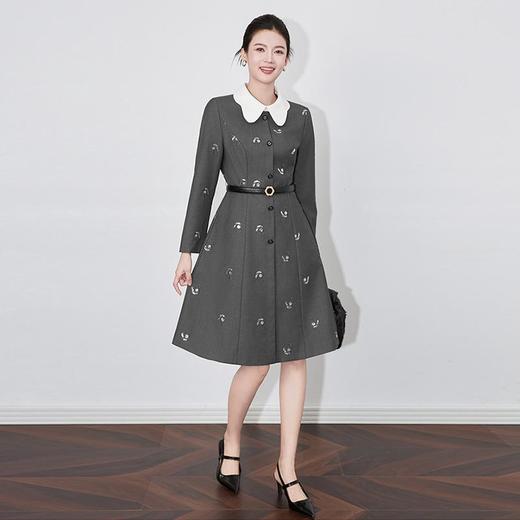 【高货wl】全新升级【铂金会员339/天猫459/差价120】(81504) 洛诗琳时尚休闲气质娃娃领立体黑天鹅亮片中长款连衣裙 商品图4