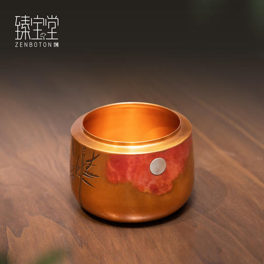 【样品特惠】臻宝堂建水纯手工雕刻竹叶茶渣桶小号铜器水盂茶洗高端功夫茶具零配件 竹韵建水 容量约800ml 商品图0