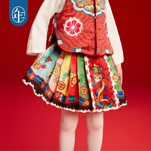 年衣童装女童冬季新款马面裙半身裙古装儿童汉服唐装中式公主裙子有财华短马面裙 商品图3