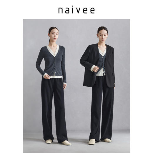 naivee纳薇24秋冬新款直筒阔腿糯米裤松紧腰及地长裤垂感休闲裤女休闲裤248256586 商品图1